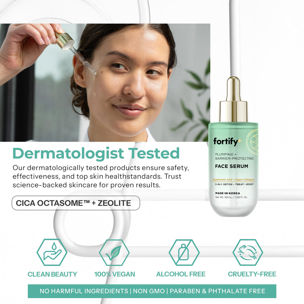 Fortify Skincare – sérum acide hyaluronique – radiance du visage après application.