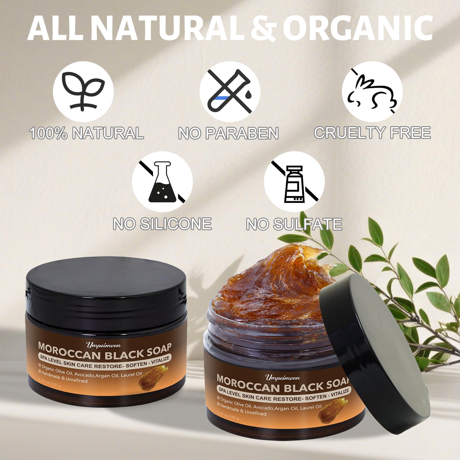 Forvirness Savon Noir Marocain Beldi – sans parfum, odeur naturelle.