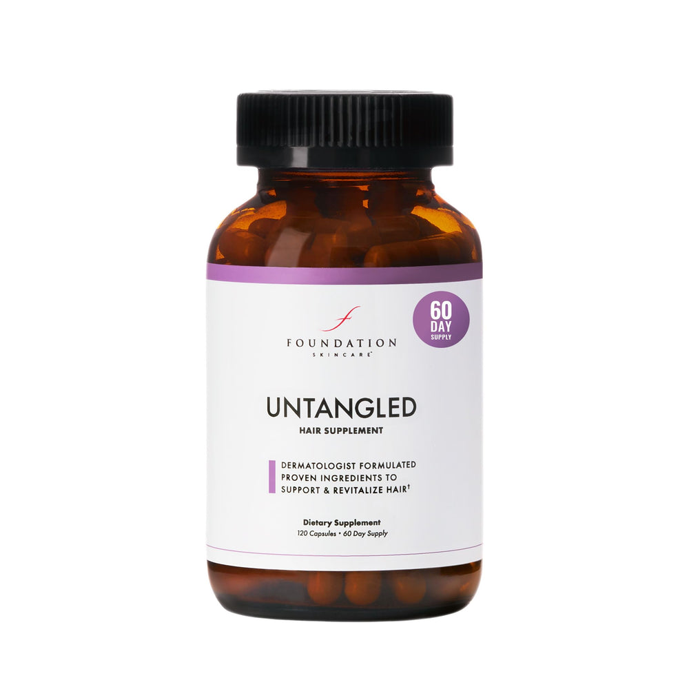 Foundation Skincare UnTangled: bouteille vitamines cheveux, potentiel pour épaissir visiblement la chevelure