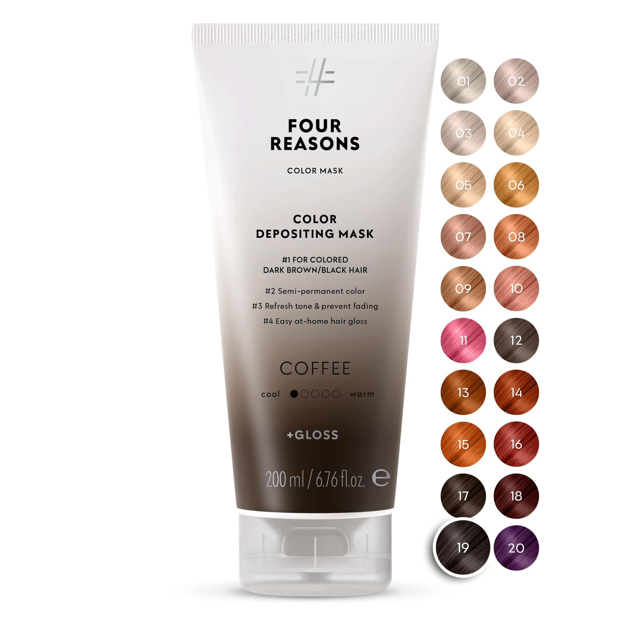 Four Reasons Color Mask Café bouteille prête pour l’application et tonifie les cheveux brun