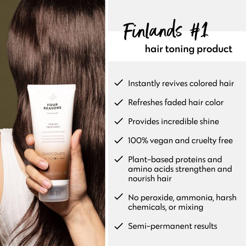 FOUR REASONS Color Mask Chocolat – formule vegan et sans sulfate respectueuse des cheveux.