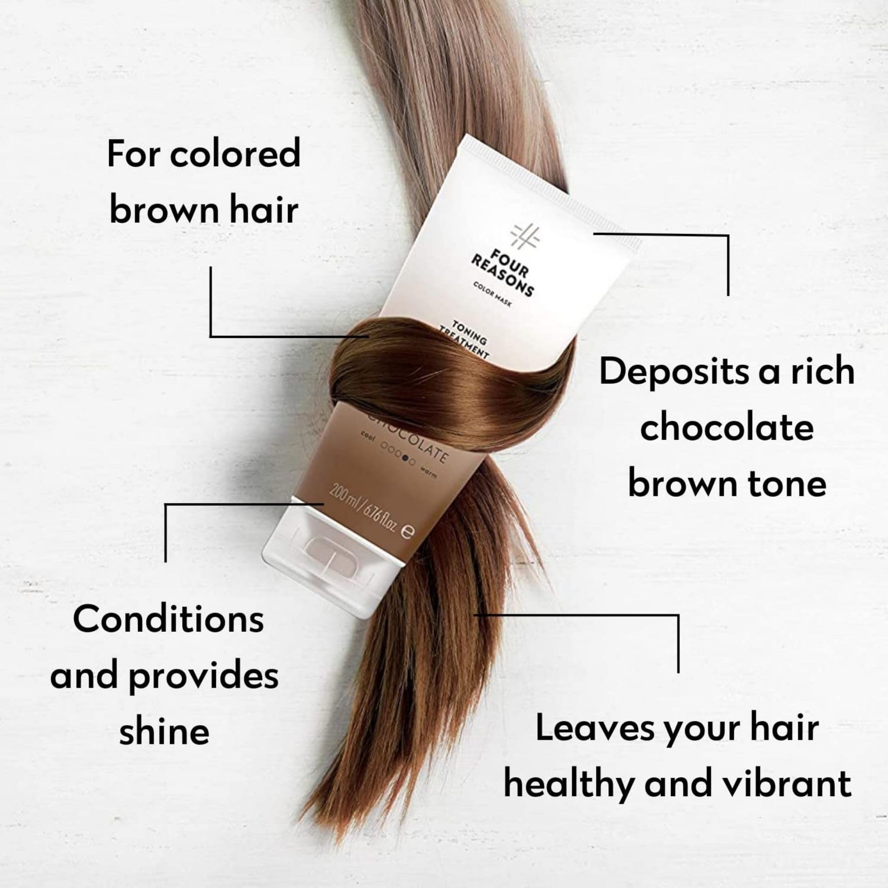 FOUR REASONS Color Mask Chocolat – teinte chocolat renouvelée pour cheveux colorés sans dessécher.