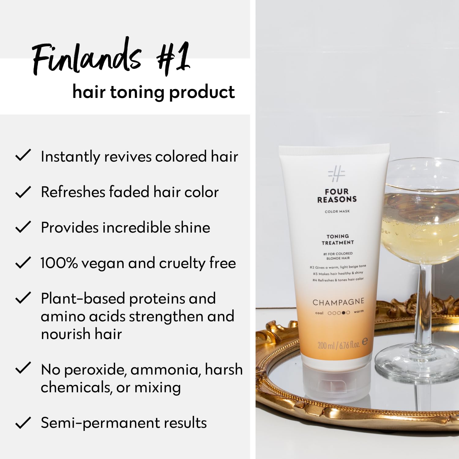 FOUR REASONS Color Mask Champagne Blonde, tonalité blond champagne pour cheveux clairs.