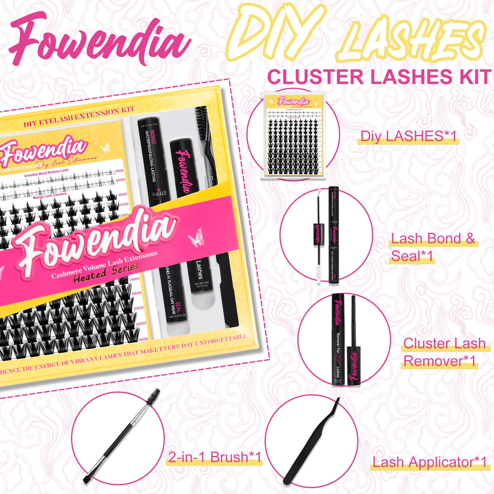 Extensions grappes ensemble doux Fowendia, sensation naturelle et pose confortable.