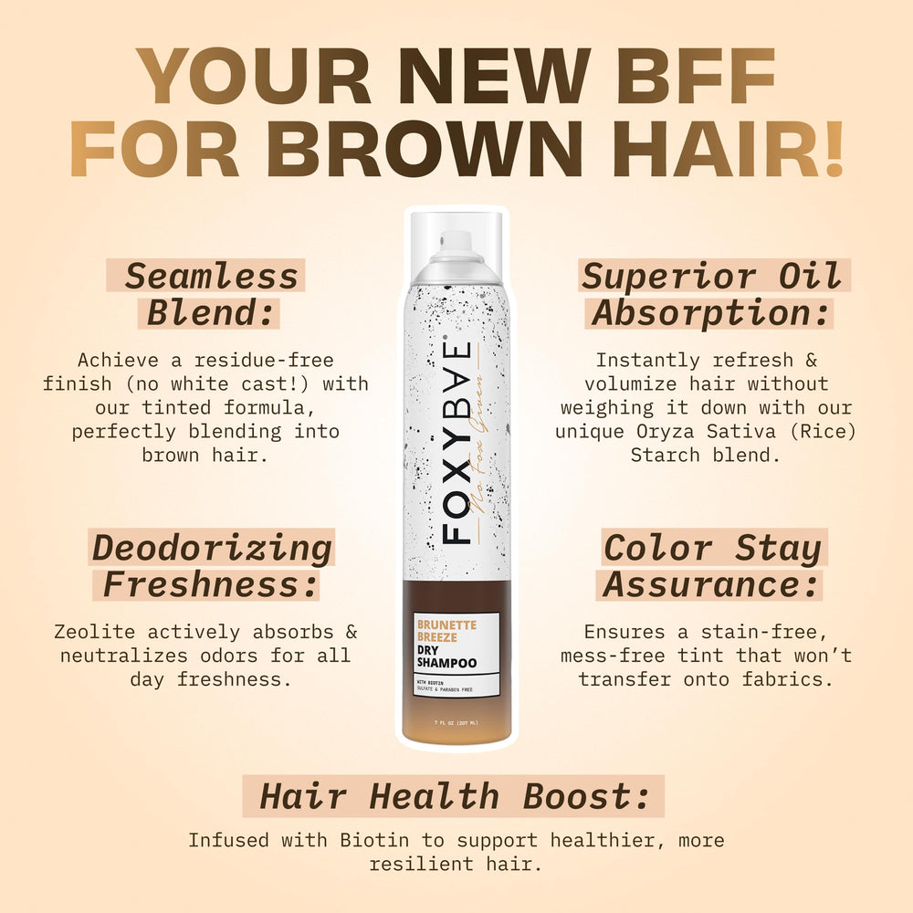 FoxyBae Brunette Breeze: cheveux bruns frais et propres grâce au zéolite et biotine.