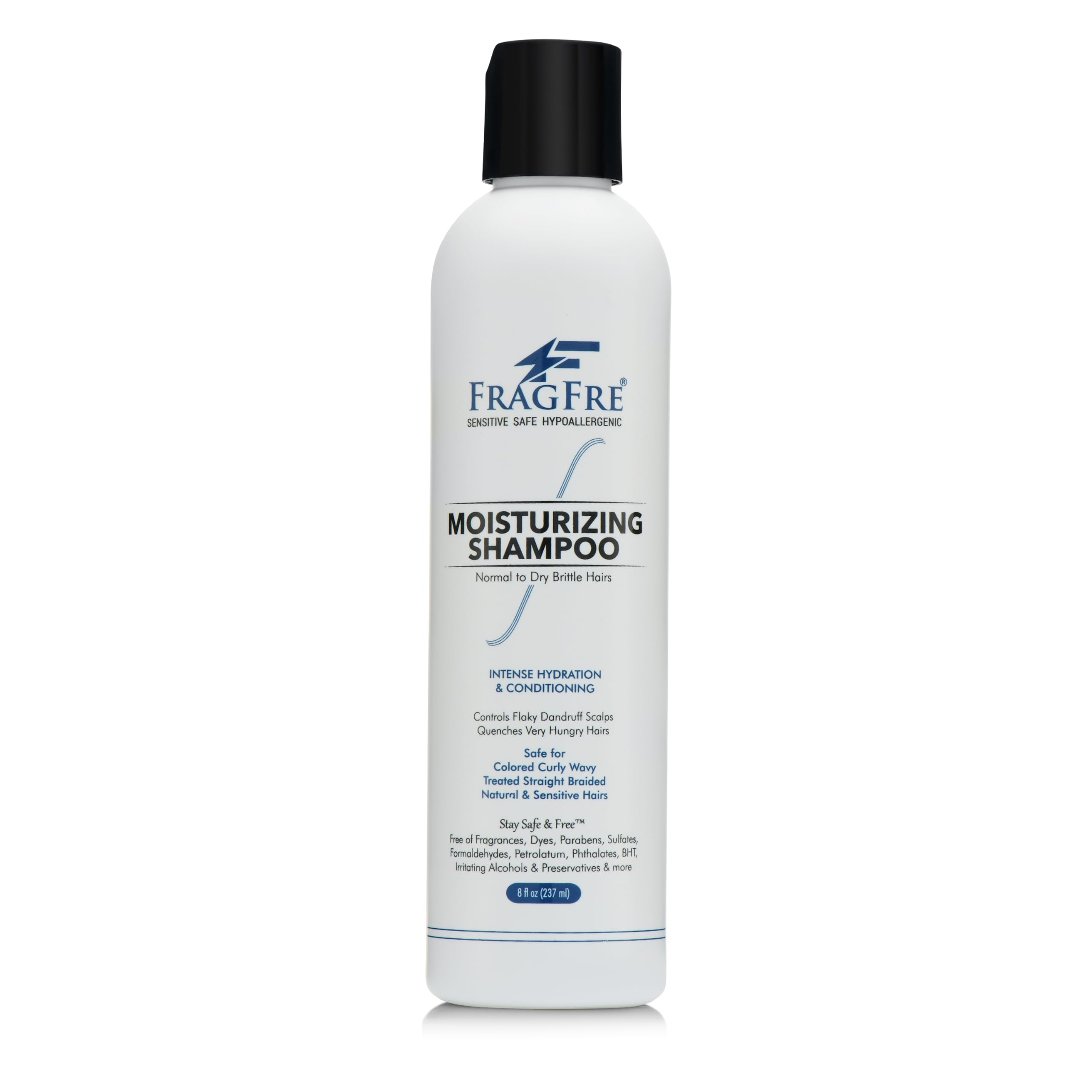 FRAGFRE Shampooing hydratant – bouteille sur étagère, sans parfum, douceur pour cuirs chevelus sensibles.
