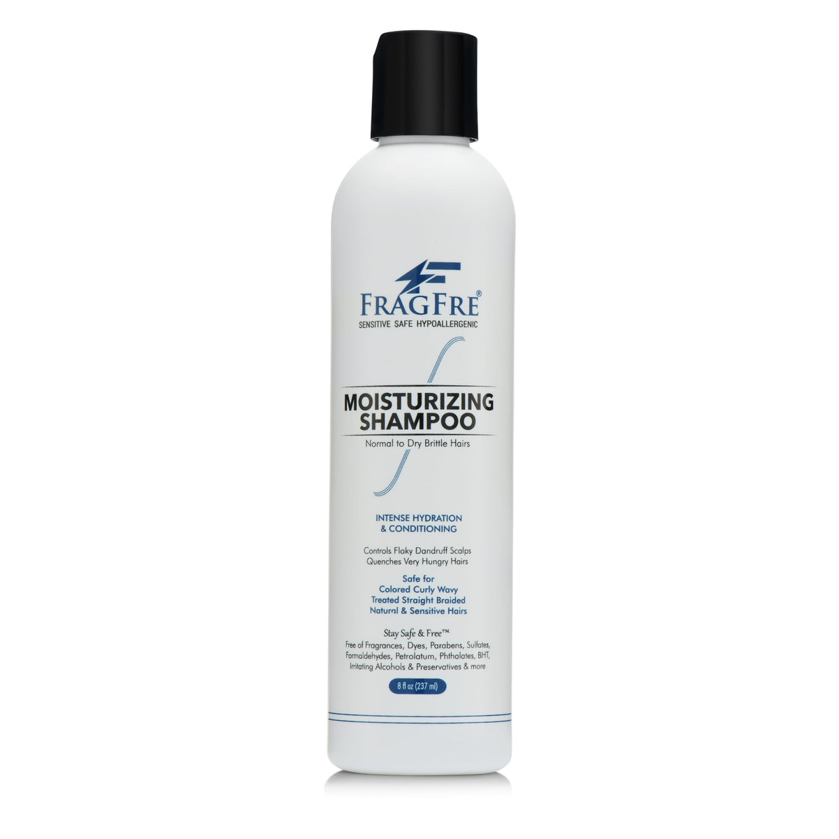 FRAGFRE Shampooing hydratant – bouteille sur étagère, sans parfum, douceur pour cuirs chevelus sensibles.