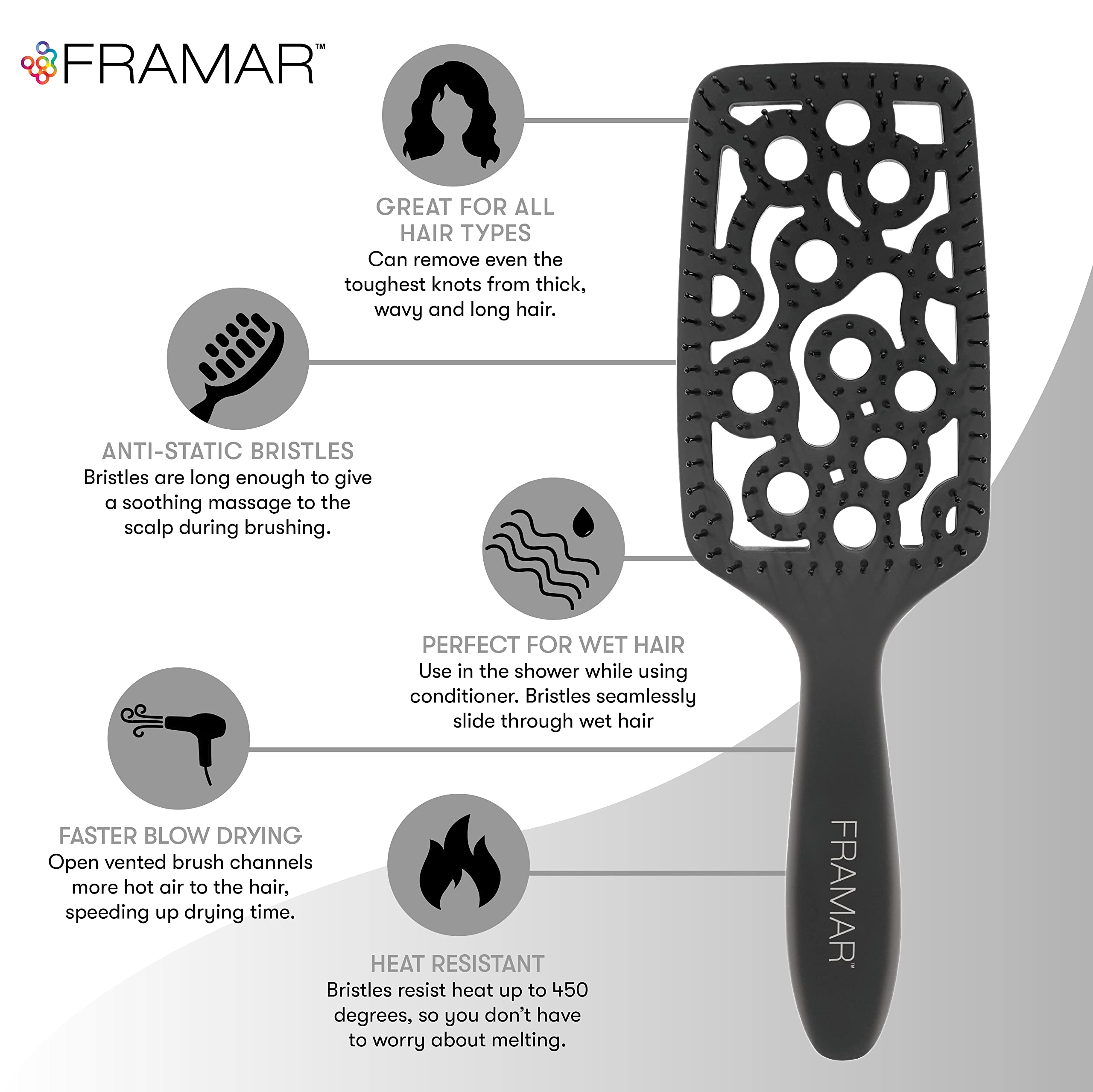 FRAMAR brosse-cheveux curvee pour un sechage efficace sans frisottis.