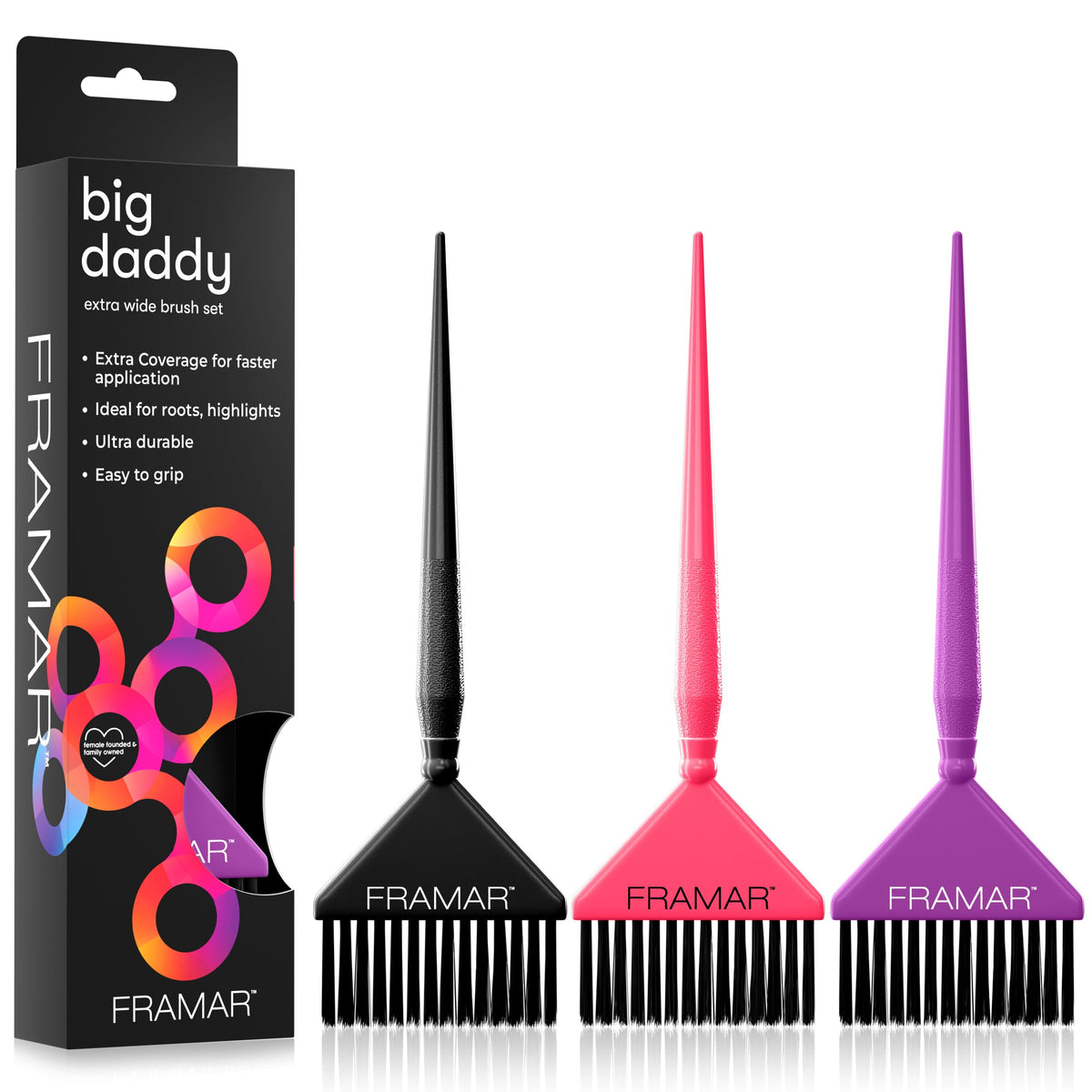 Brosse Framar coloration cheveux à tête large pour couverture rapide.