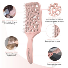 Brosse courbe FRAMAR masse le cuir chevelu pendant le coiffage
