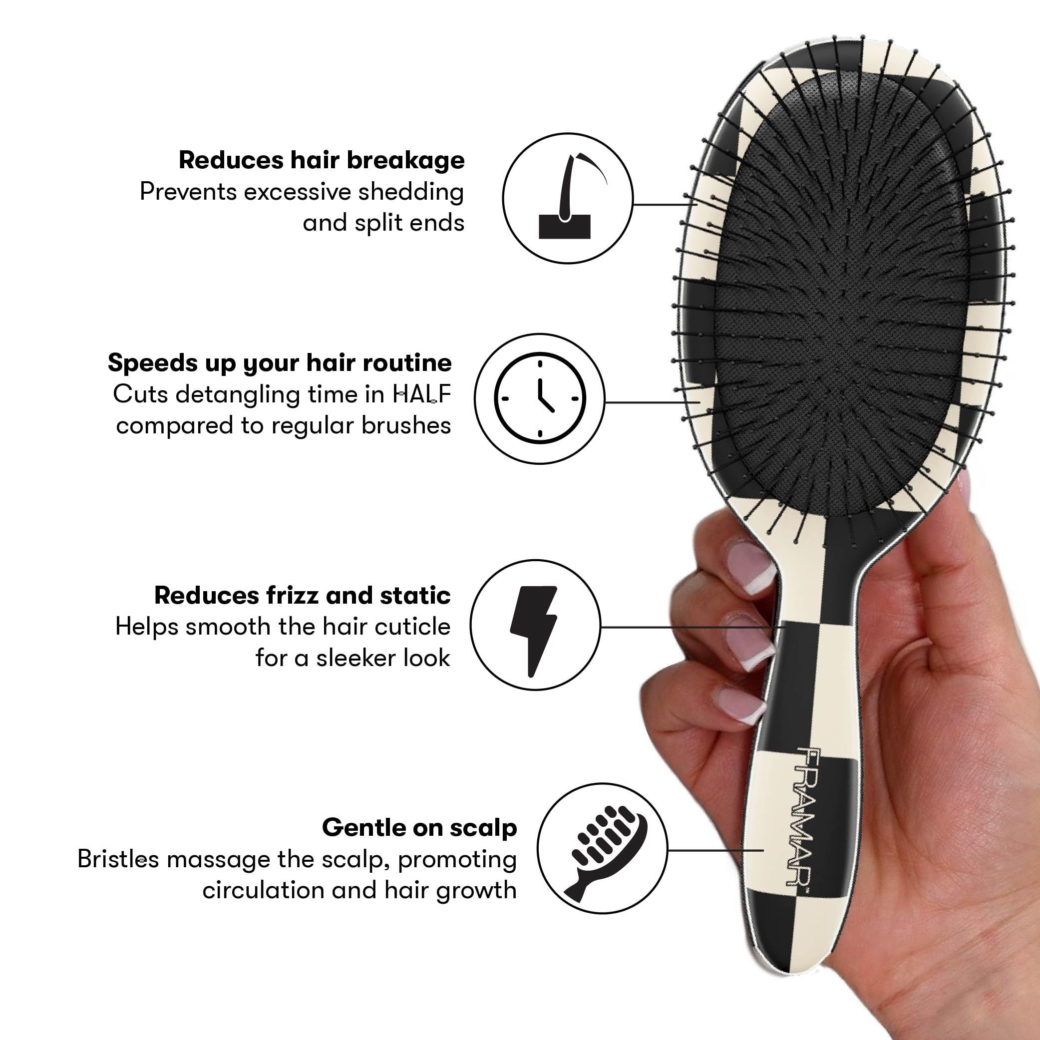 FRAMAR Brosse démêlante pour cheveux lisses, démêlage rapide.