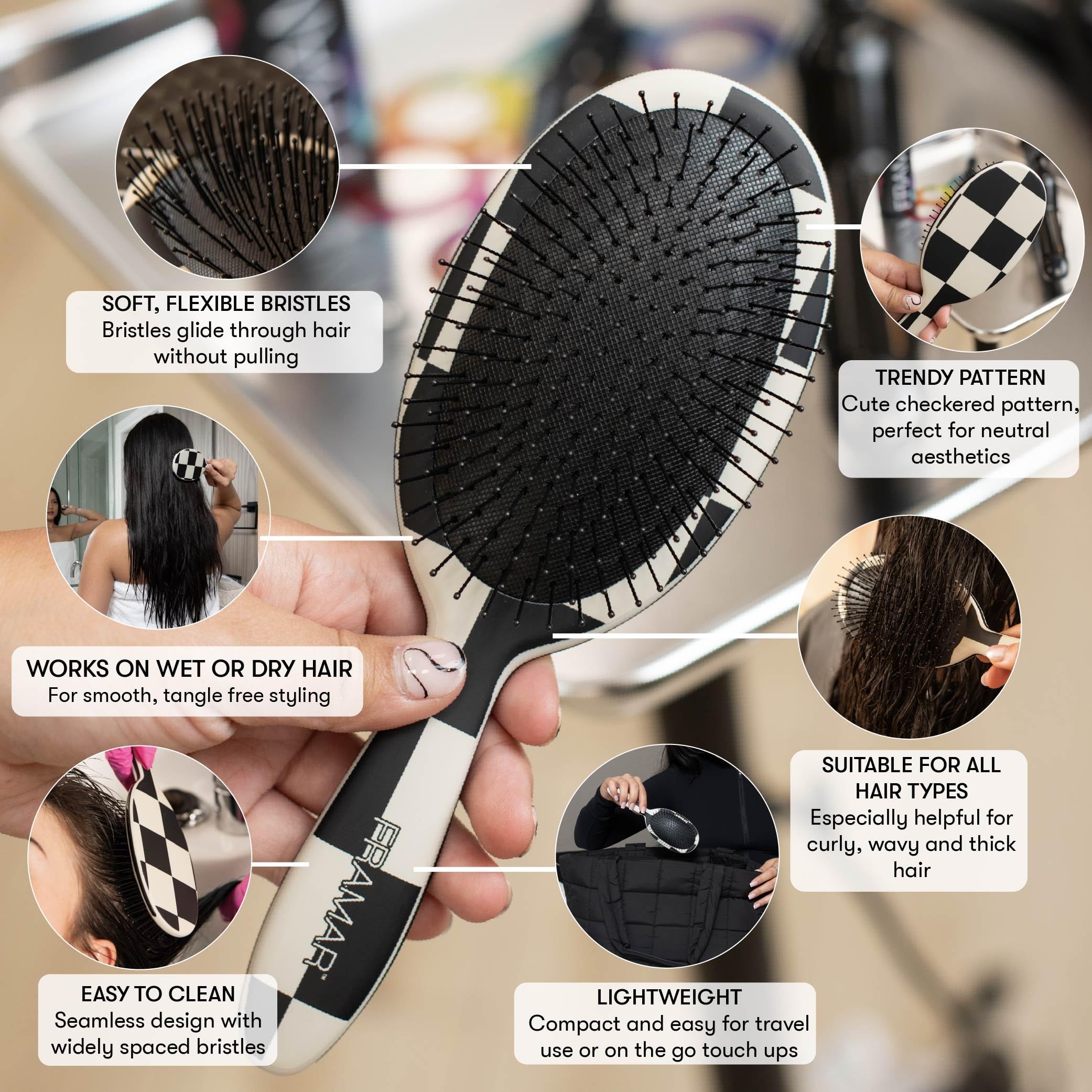 FRAMAR Brosse démêlante, poignée confort, glisse douce pour brossage sans effort.