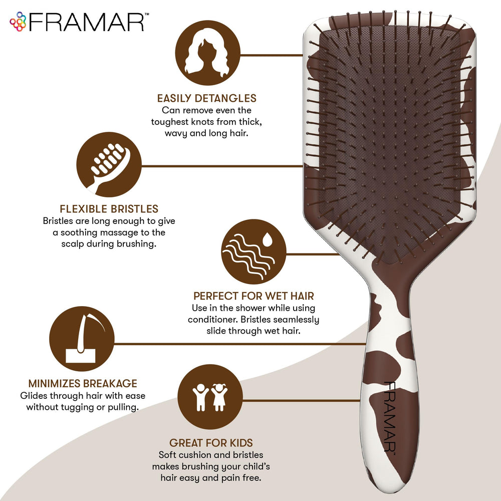 FRAMAR brosse detanglante paddle, texture lisse, convient aux cheveux sensibles.