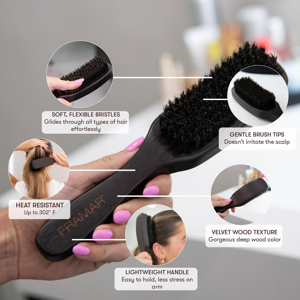 FRAMAR brosse à poils de sanglier favorise distribution naturelle des huiles capillaires.