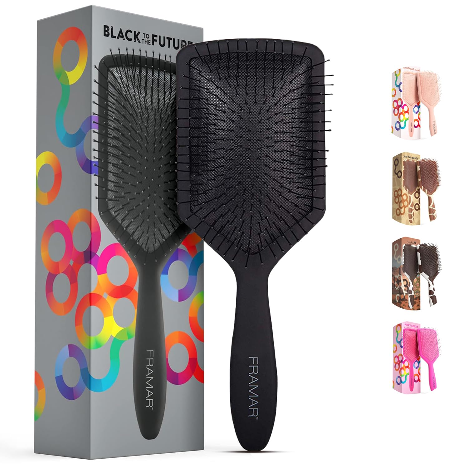 Brosse FRAMAR palette noire humide démêlage en douceur sur cheveux mouillés.