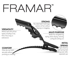 FRAMAR clips-alligator-noirs pour coiffage professionnel et tenue sûre.