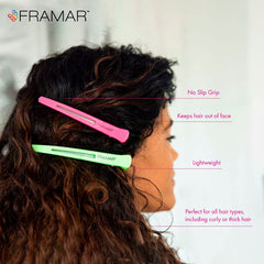 Framar Neon Creaseless Clips – excellente adhérence, utile pour brushing et pinçage sécurisé.