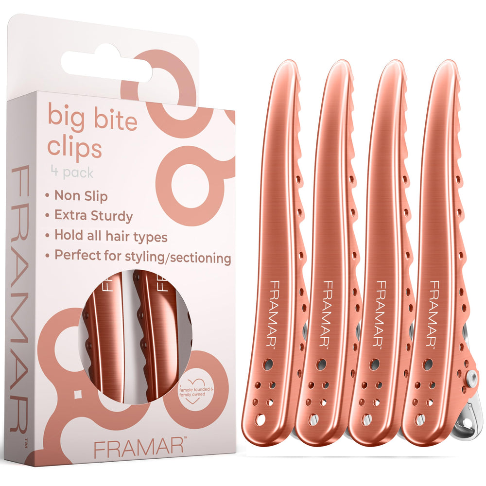 Pinces Framar rose doré pour coiffage, maintien sûr et sans glissement.