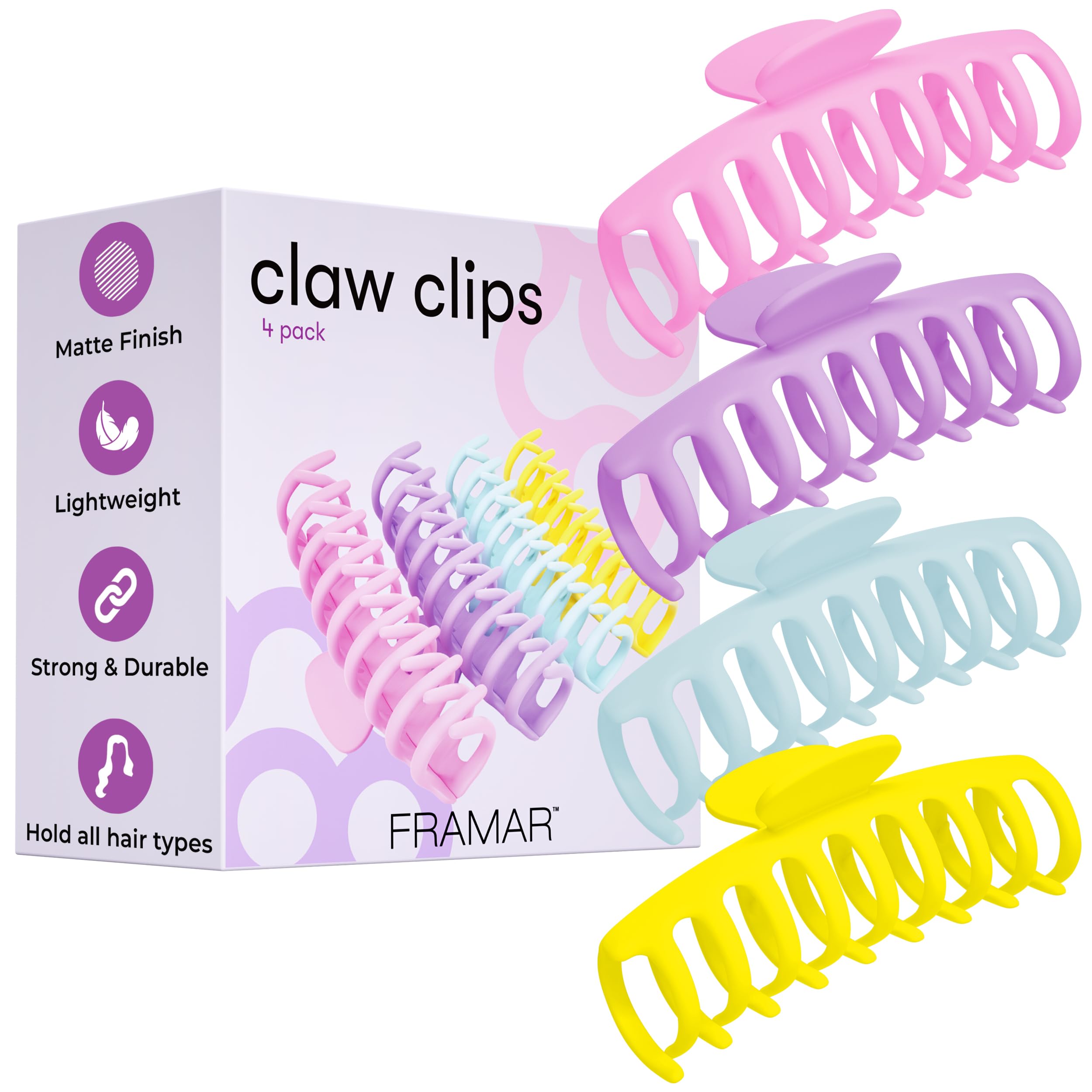 FRAMAR pinces grandes pour cheveux épais au fini mat, sans accroc.