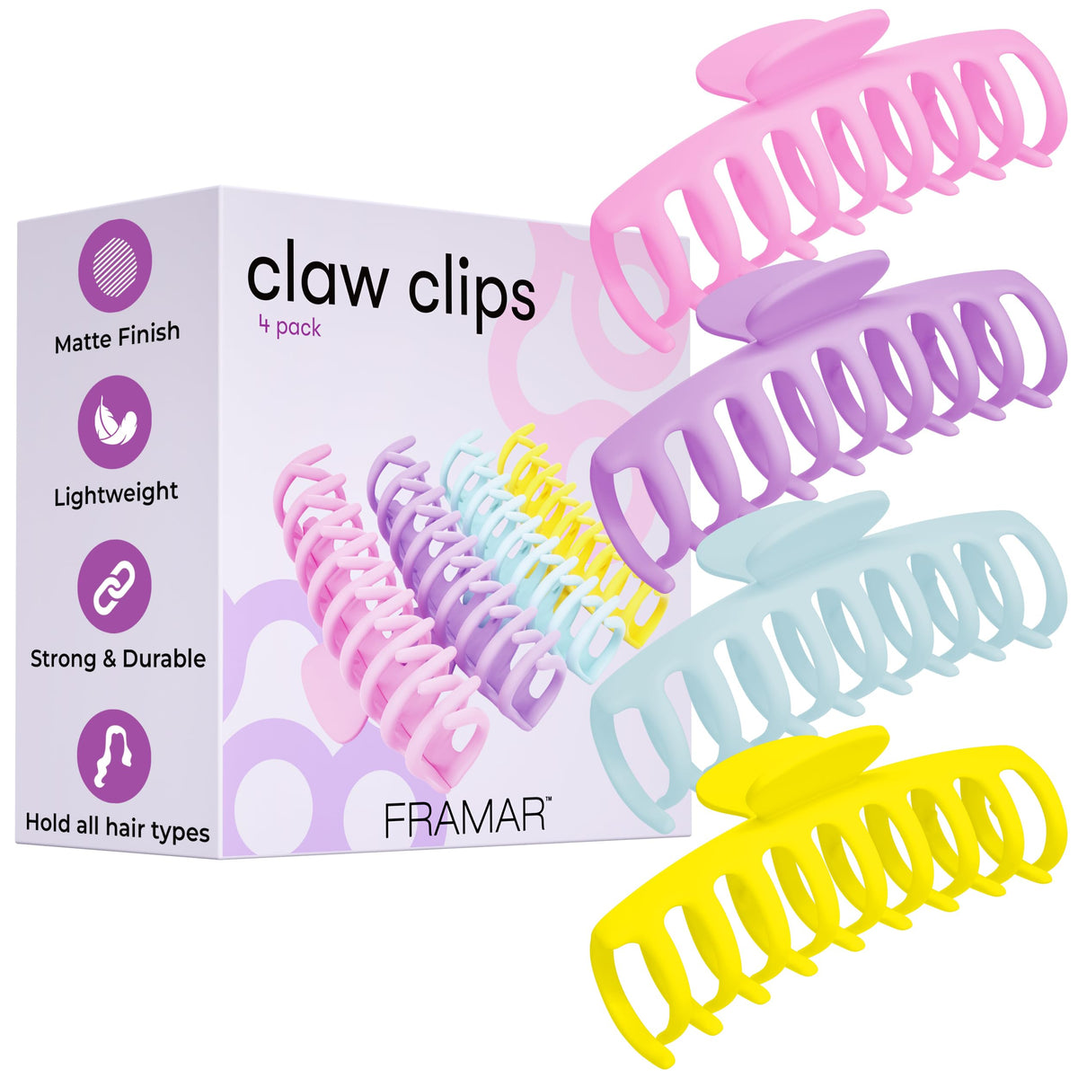 FRAMAR pinces grandes pour cheveux épais au fini mat, sans accroc.