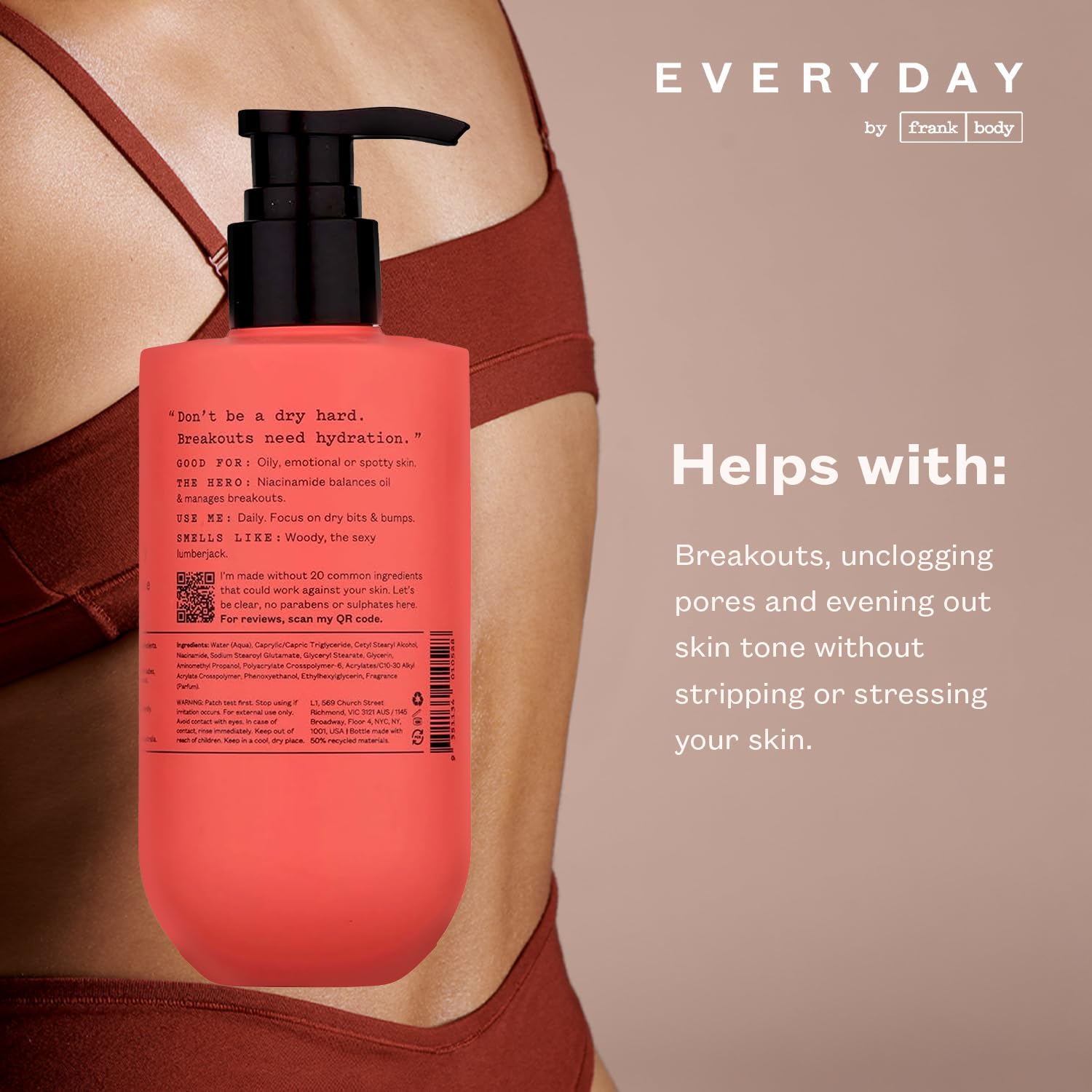 frank body Lotion corporelle purifiante, hydratation profonde grâce à la glycérine sans effet gras