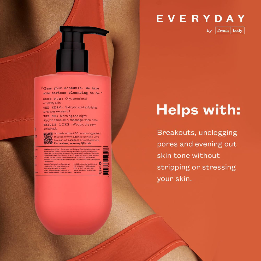 frank body Clearing Body Wash – Extrait de caféine tonifiant pour la peau.