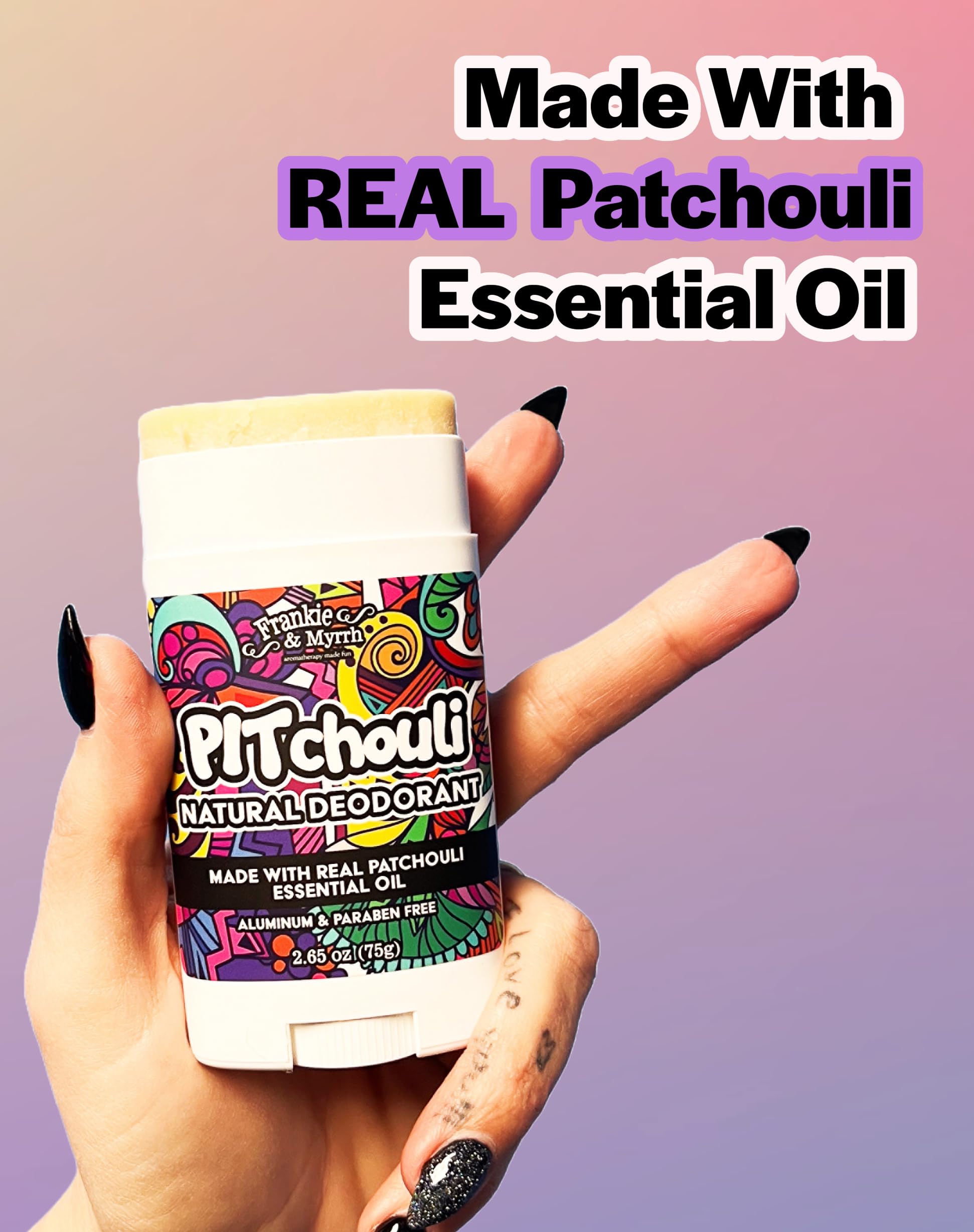 Frankie & Myrrh déodorant patchouli : ingrédients naturels pour une sensation douce.