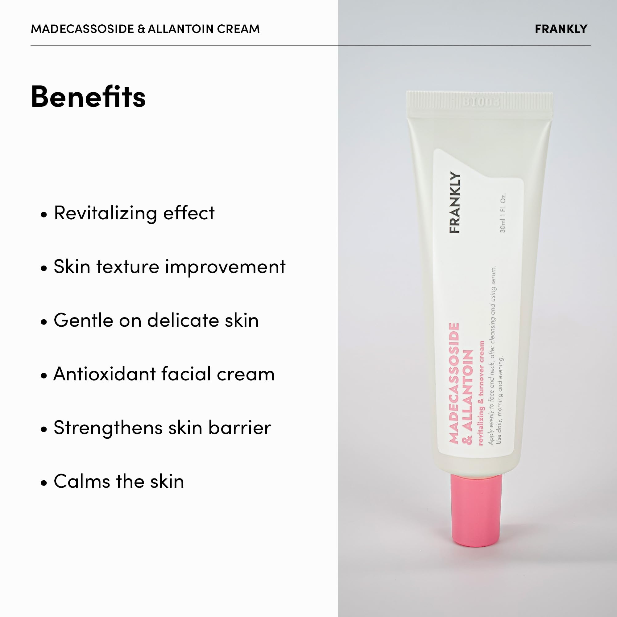 FRANKLY Madecassoside et Allantoïne – application sur peau et sensation de douceur