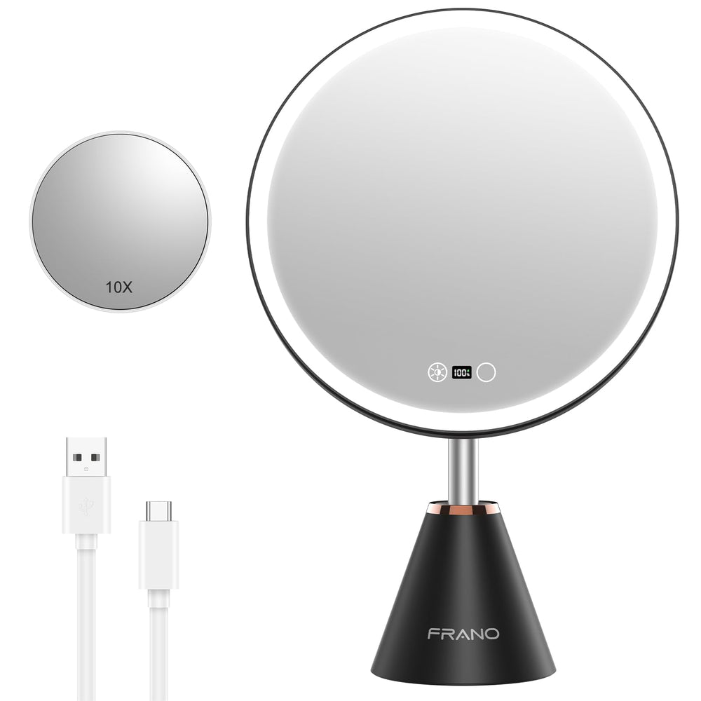 Miroir FRANO avec lumière intégrée pour un maquillage précis et lumineux.