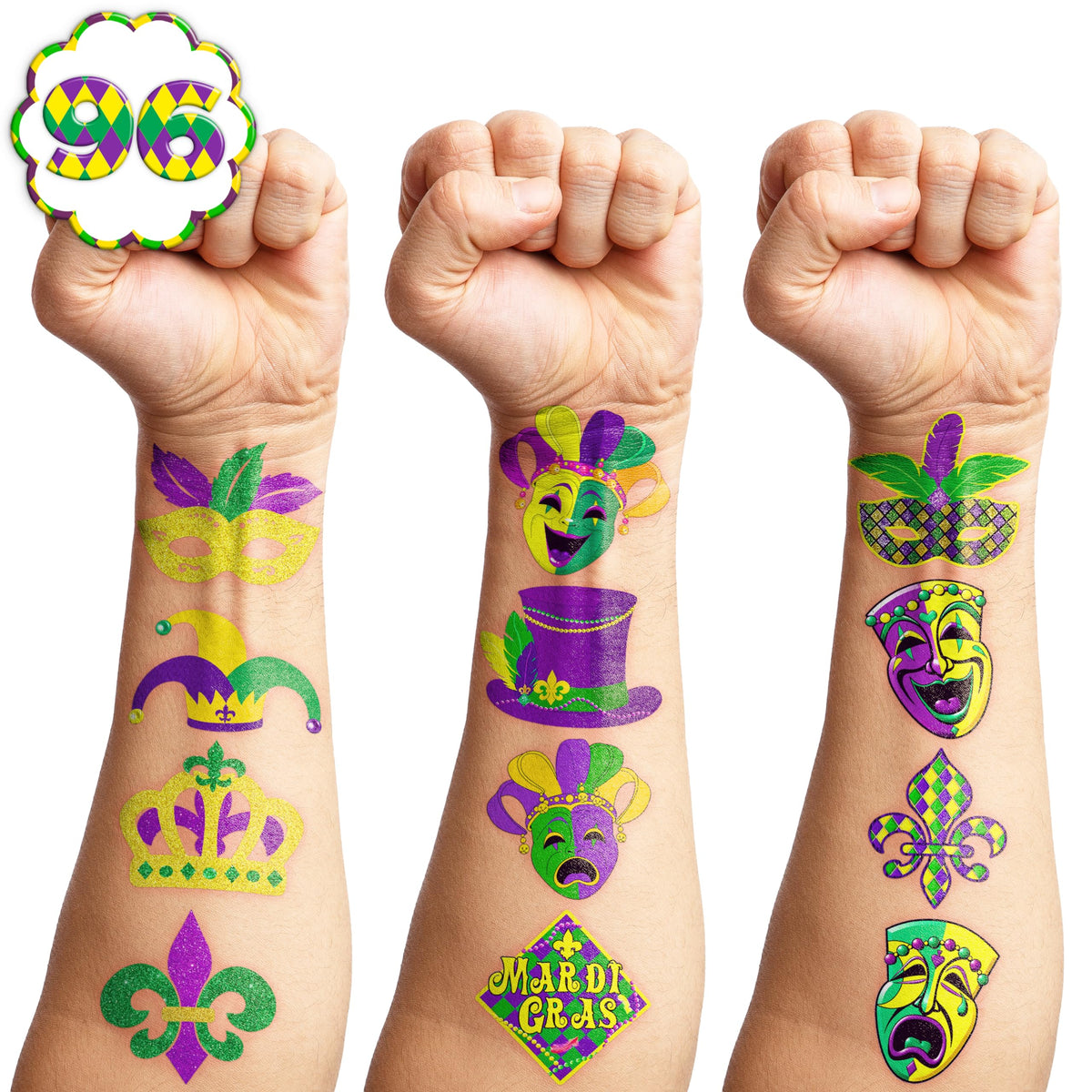 Frawharmone Fat Tuesday tatouages, masques et couronnes festifs pour enfants