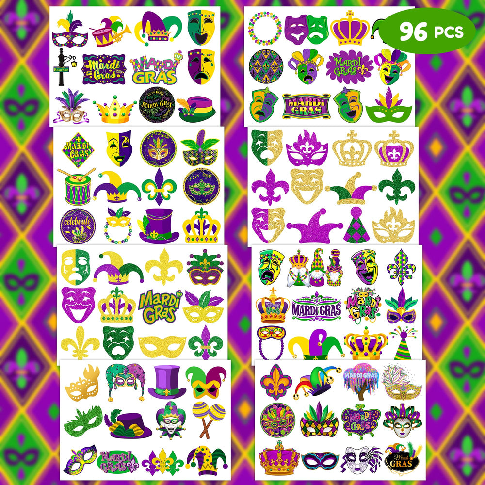 Tatouages Mardi Gras verts et violets de Frawharmone pour activités festives
