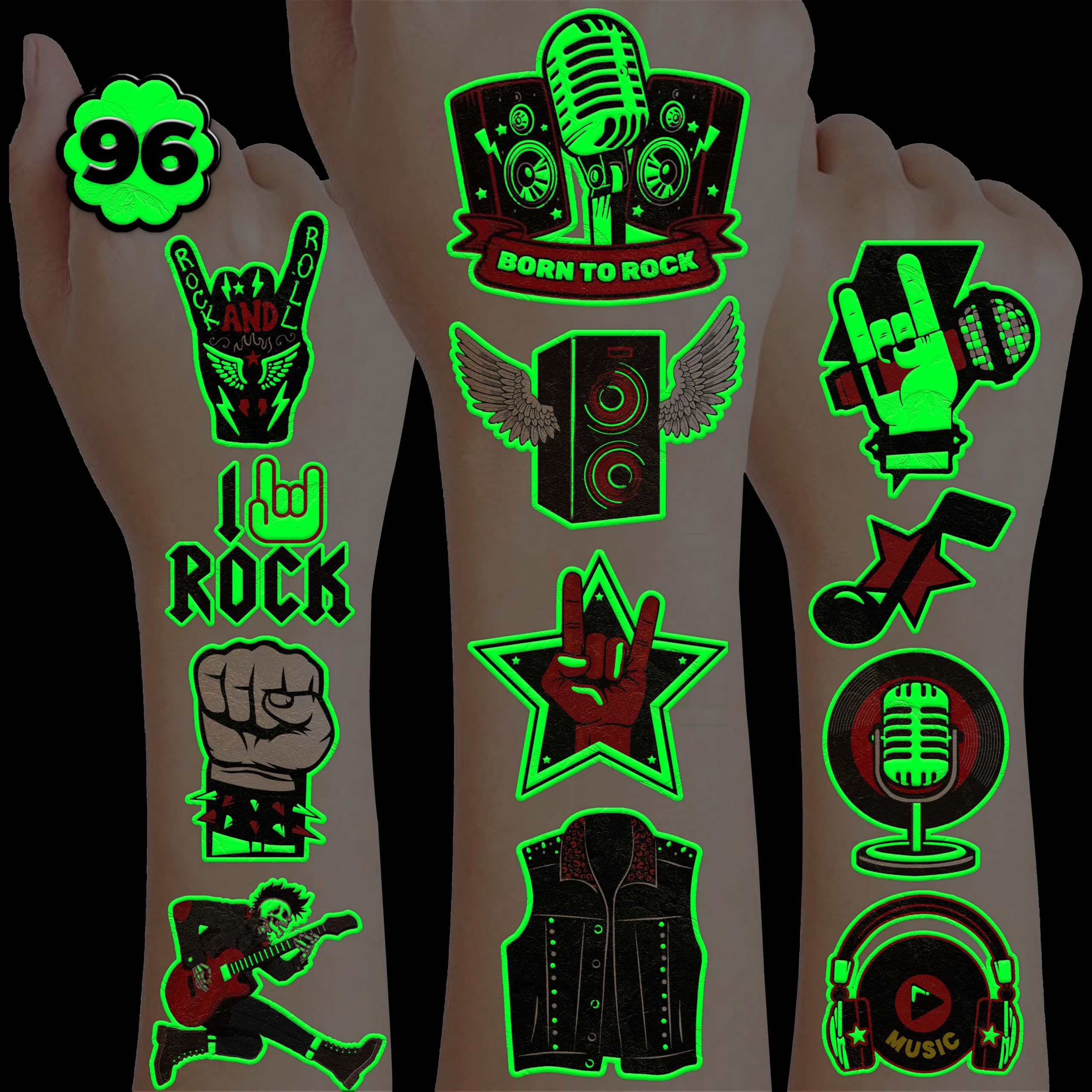 Tatouages temporaires frawharmone rock lumineux pour fête