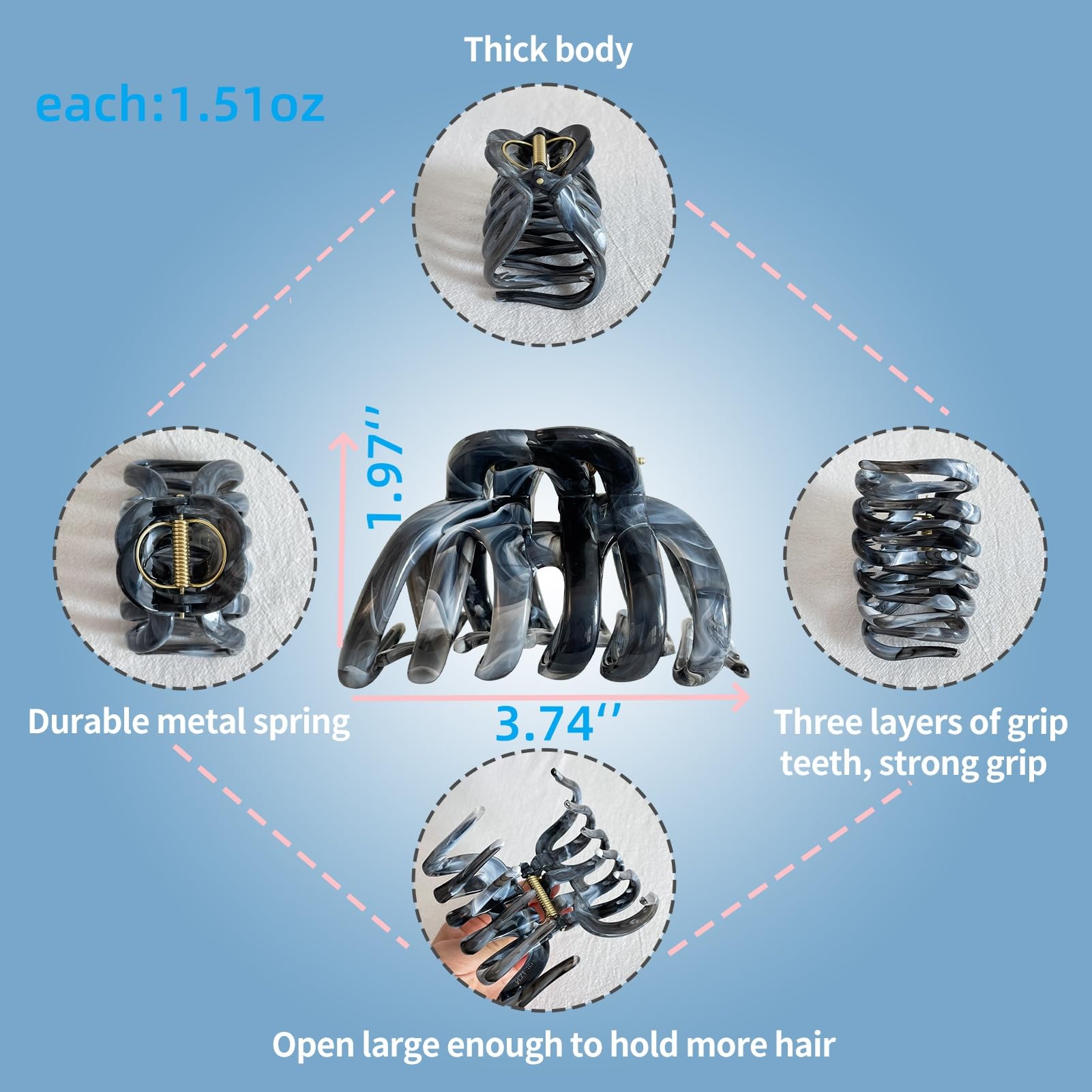 FRDTLUTHW barrette cheveux grande prise anti-dérapante pour une tenue durable.