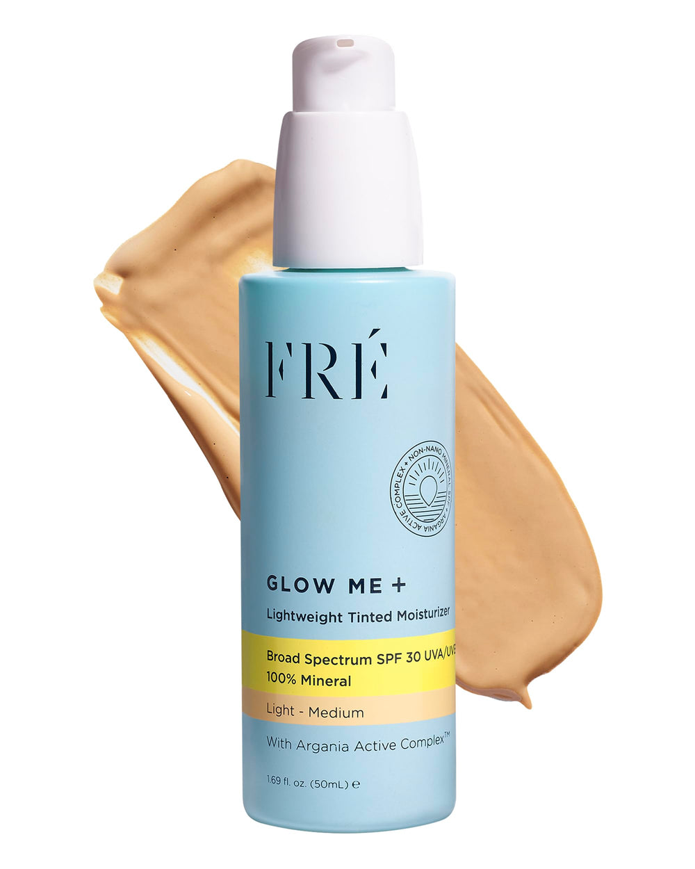 FRÉ Glow Me: bouteille minérale SPF 30 pour une protection légère et hydratation durable.