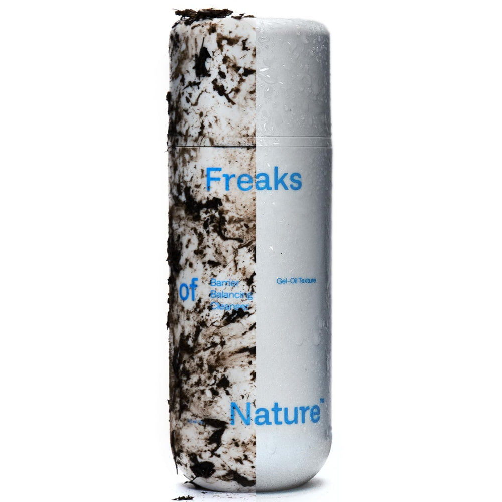 Freaks of Nature Barrier Balancing Cleanser – vue rapprochée visage, texture nourrissante prête pour le soin.