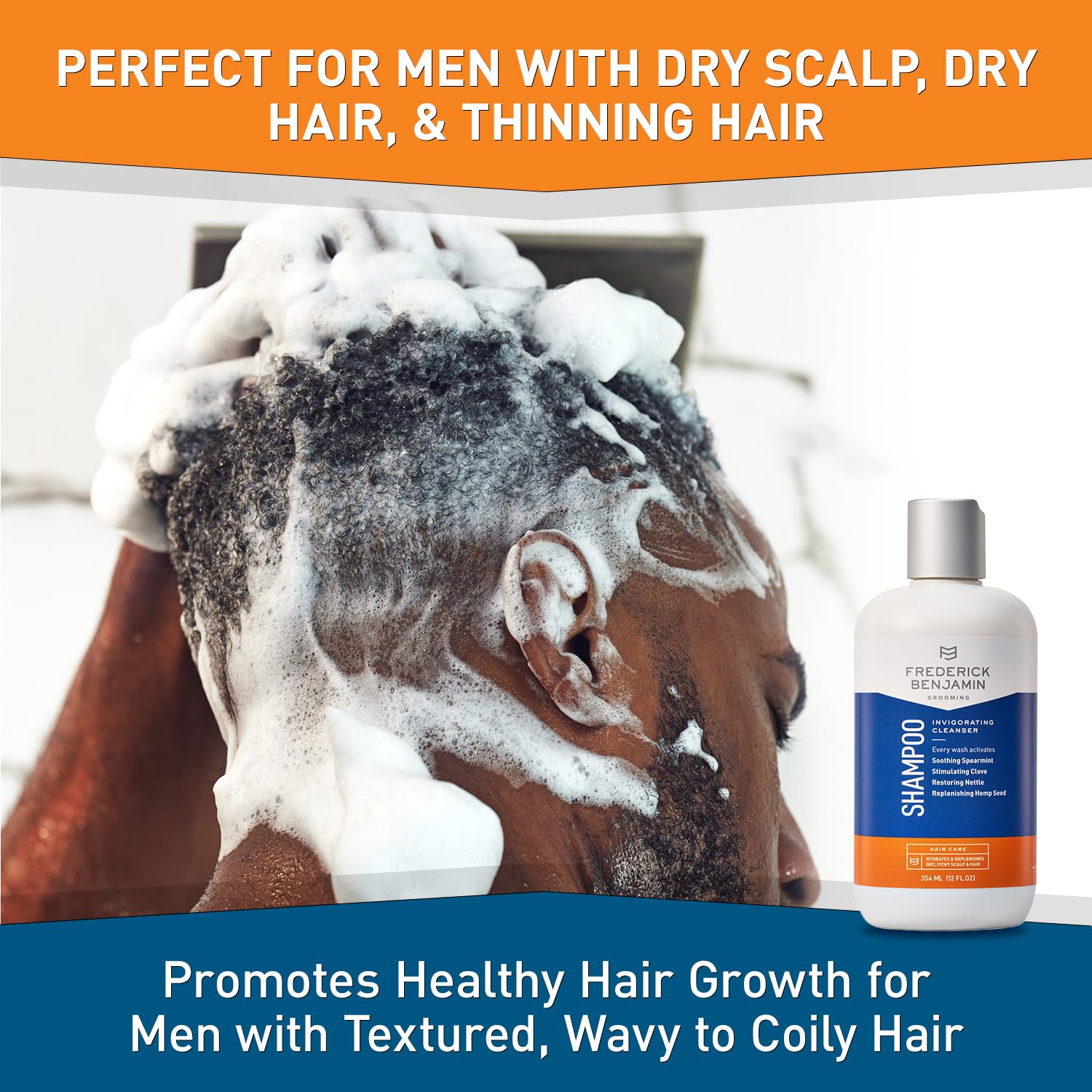Shampooing Frederick Benjamin, texture menthe: nettoyage en douceur sans dessécher les cheveux.