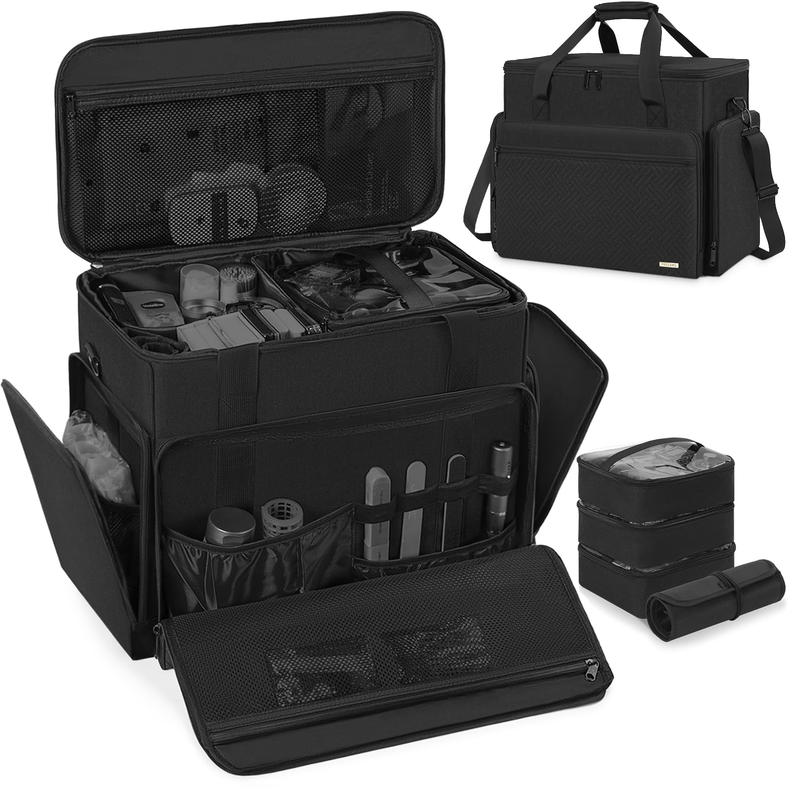 FreeAMG valise maquillage extra large avec 4 pochettes amovibles ideale pour voyage et organisation