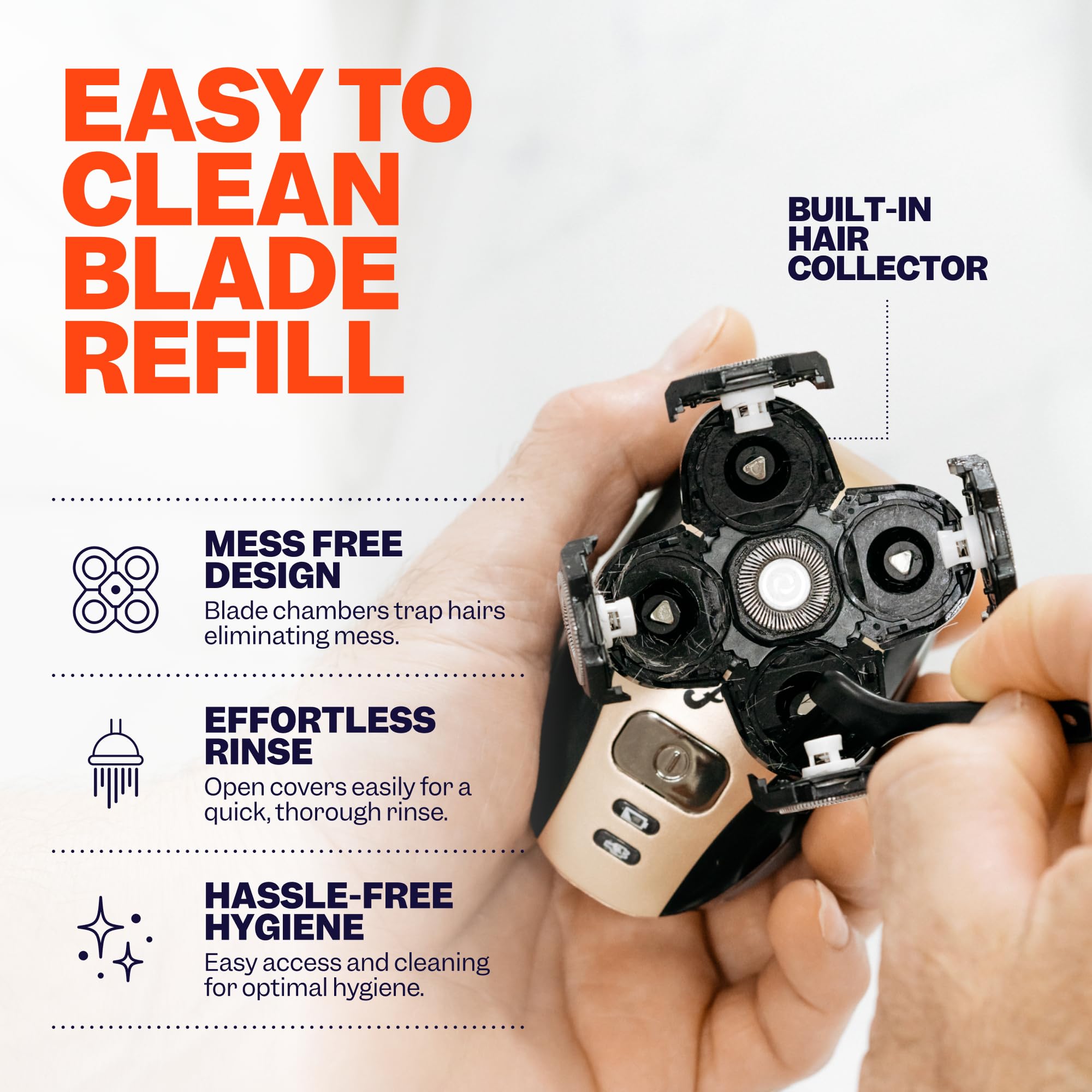 Remplacement facile des lames Freebird FlexSeries pour rasage quotidien.