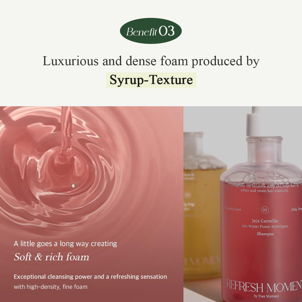 FREEMOMENT Perfume Shampoo – ingredients-jeju, hydratants issus des fleurs hivernales.