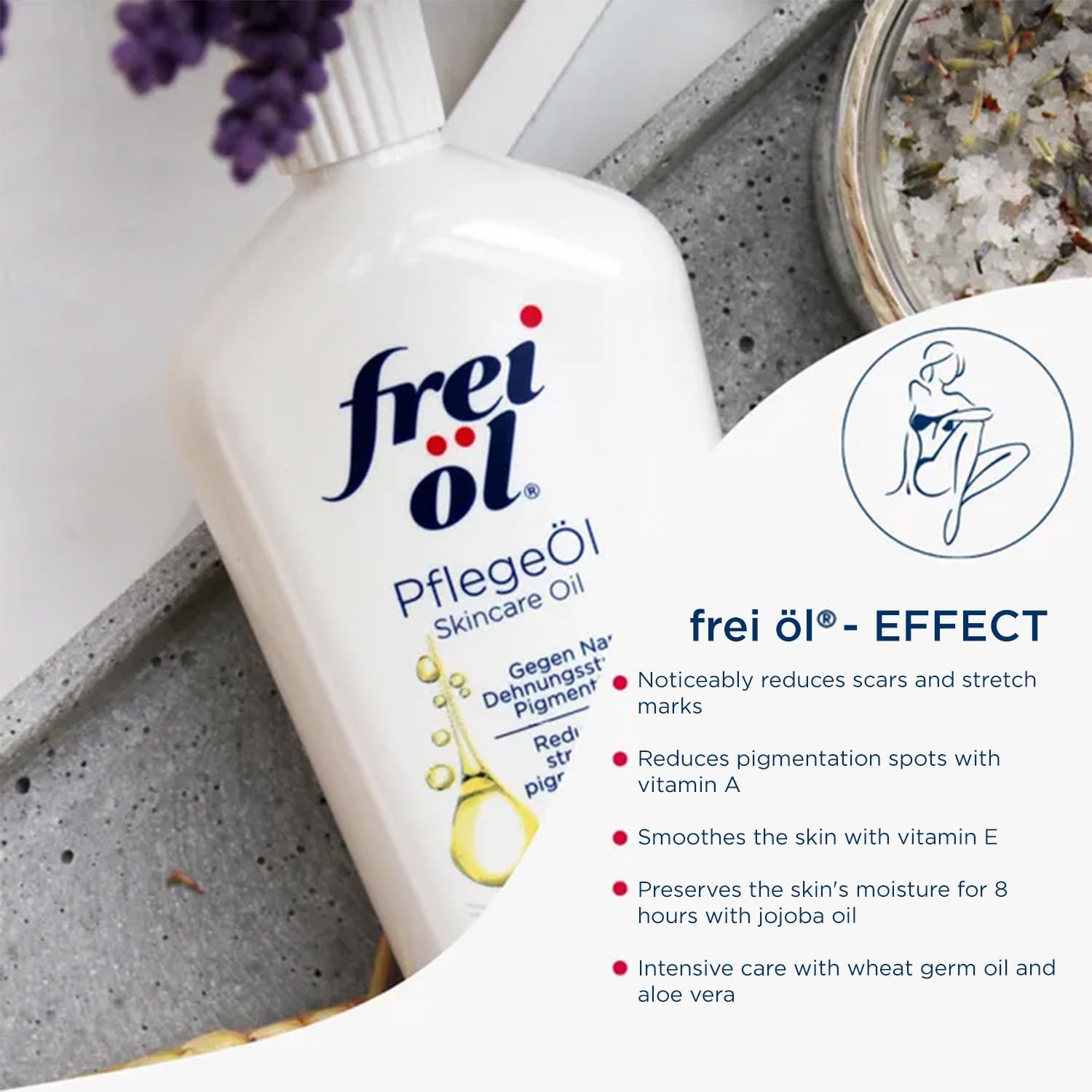Texture légère de Frei Oel pénètre rapidement pour peau souple.
