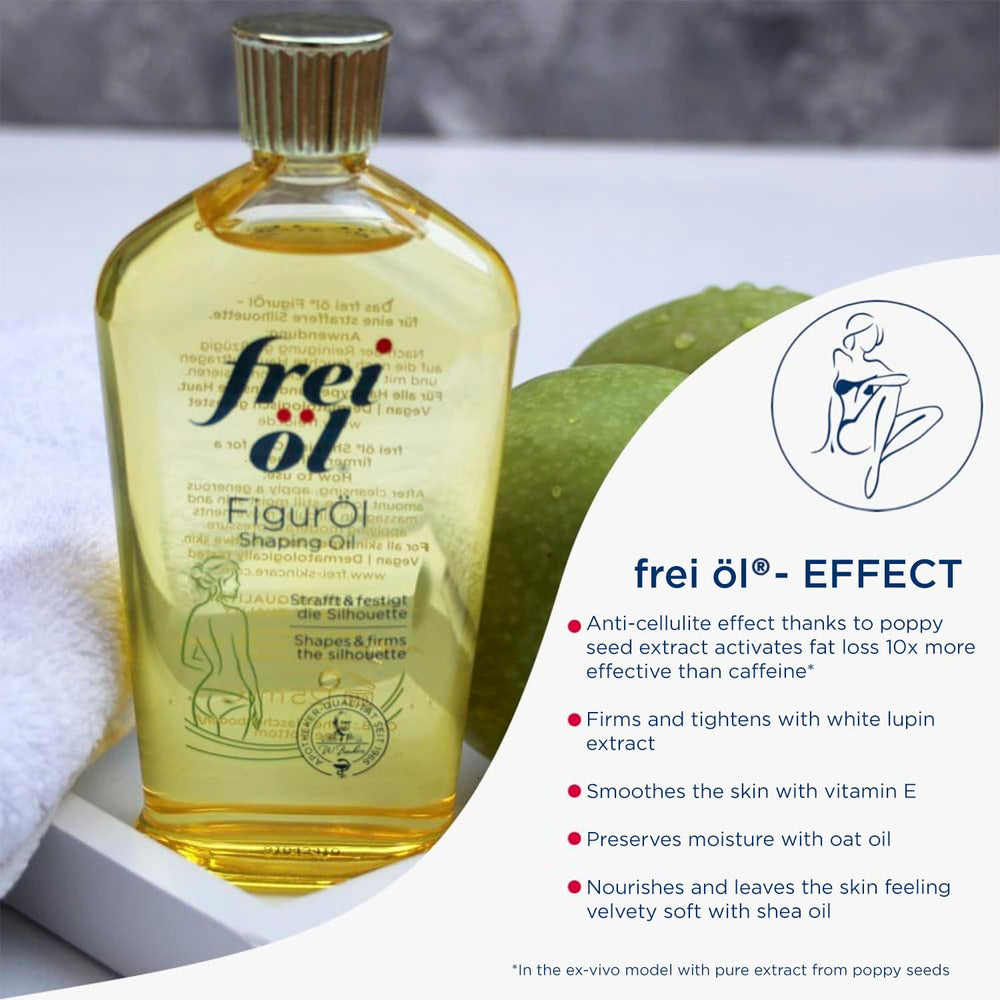frei öl shaping oil - texture huile dorée prête à hydrater la peau humide.
