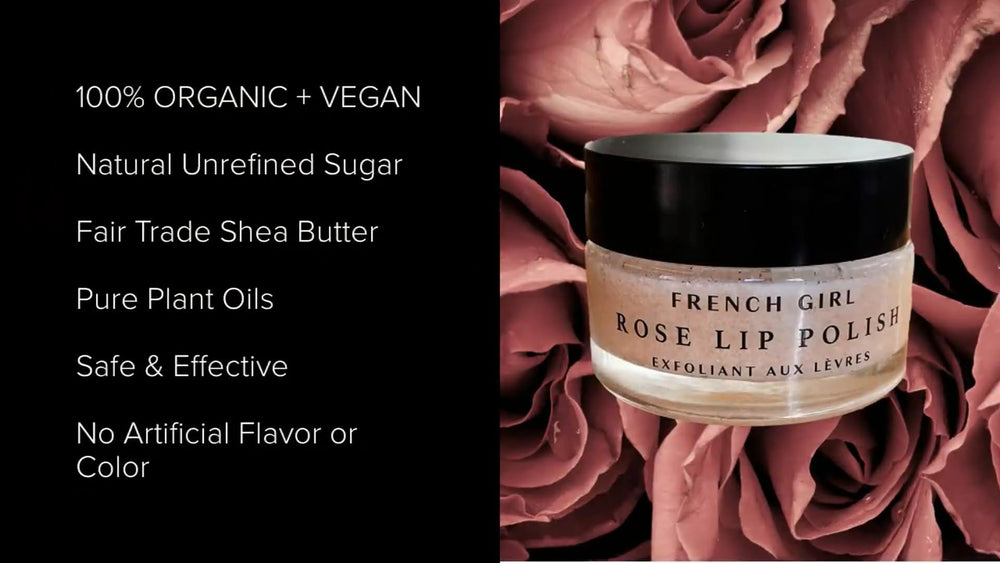 French Girl Organics gommage lèvres rose, massage doux — nettoyage tout en douceur.