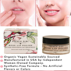 French Girl Organics gommage lèvres rose, beurre mangue-karité — lèvres douces et nourries.