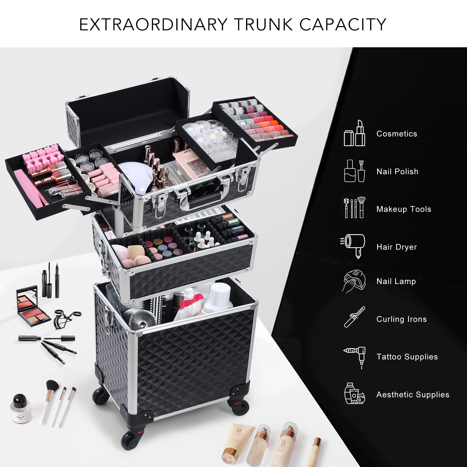 FRENESSA coffret maquillage grande capacité, rangement optimisé pour métiers créatifs