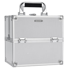 Coffret FRENESSA en aluminium brillant, durable et protecteur pour le maquillage.