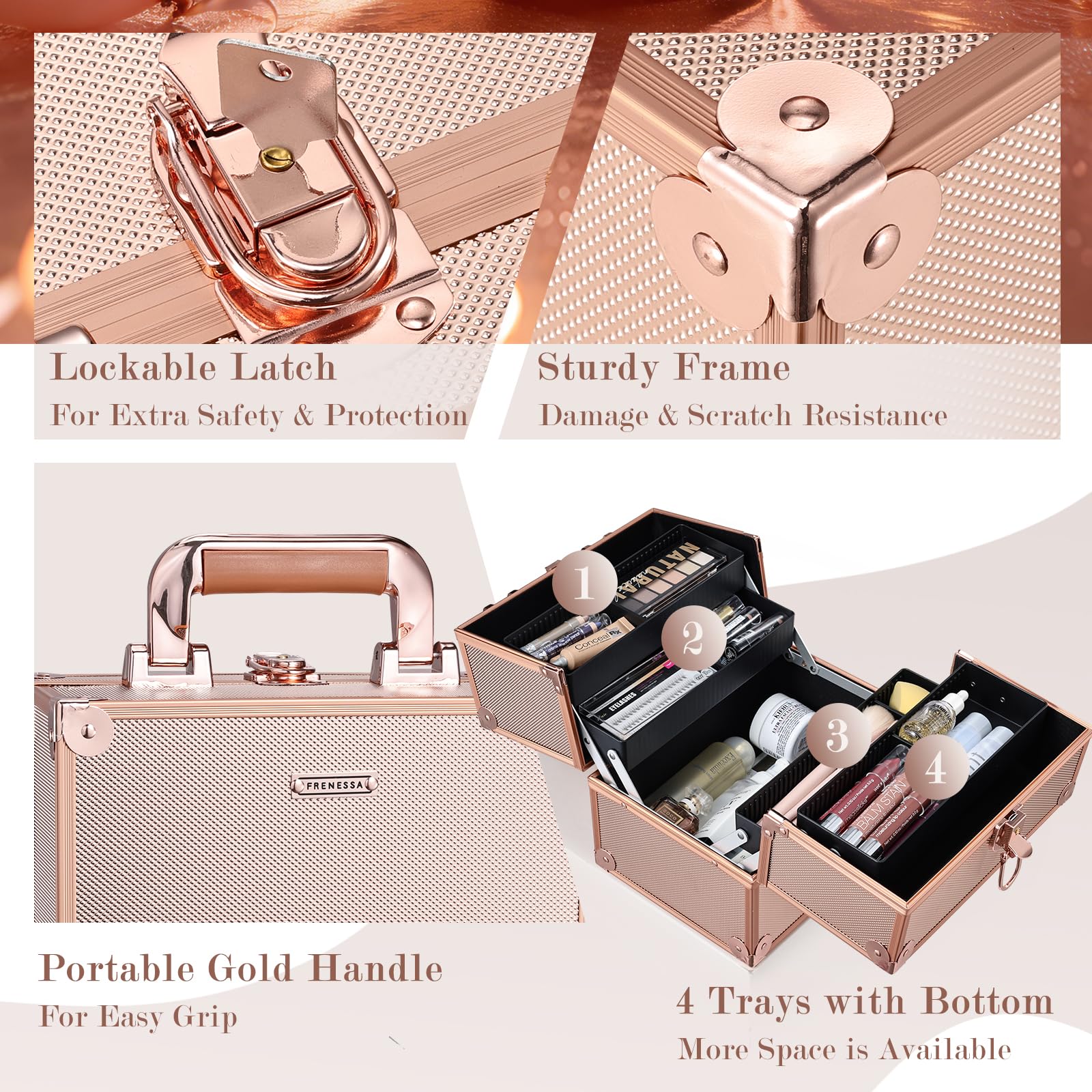 Coffret FRENESSA maquillage, grand espace bas pour palettes et bouteilles en voyage