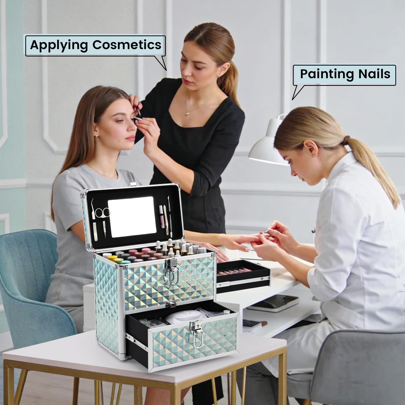 FRENESSA coffret-maquillage miroir intégré pour retouches rapides sur bureau.