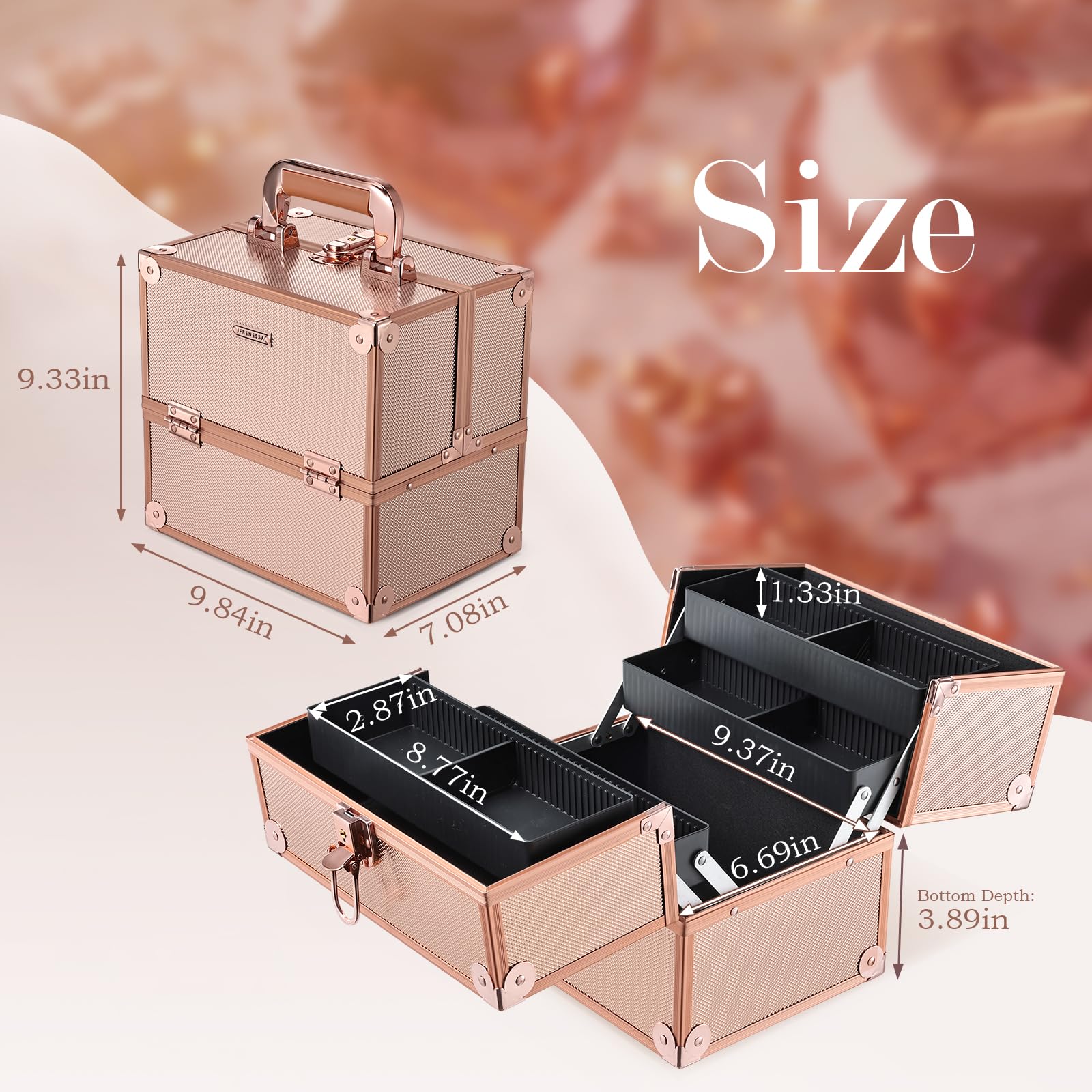 Coffret FRENESSA maquillage, partitions mobiles ajustables pour personnaliser les rangements