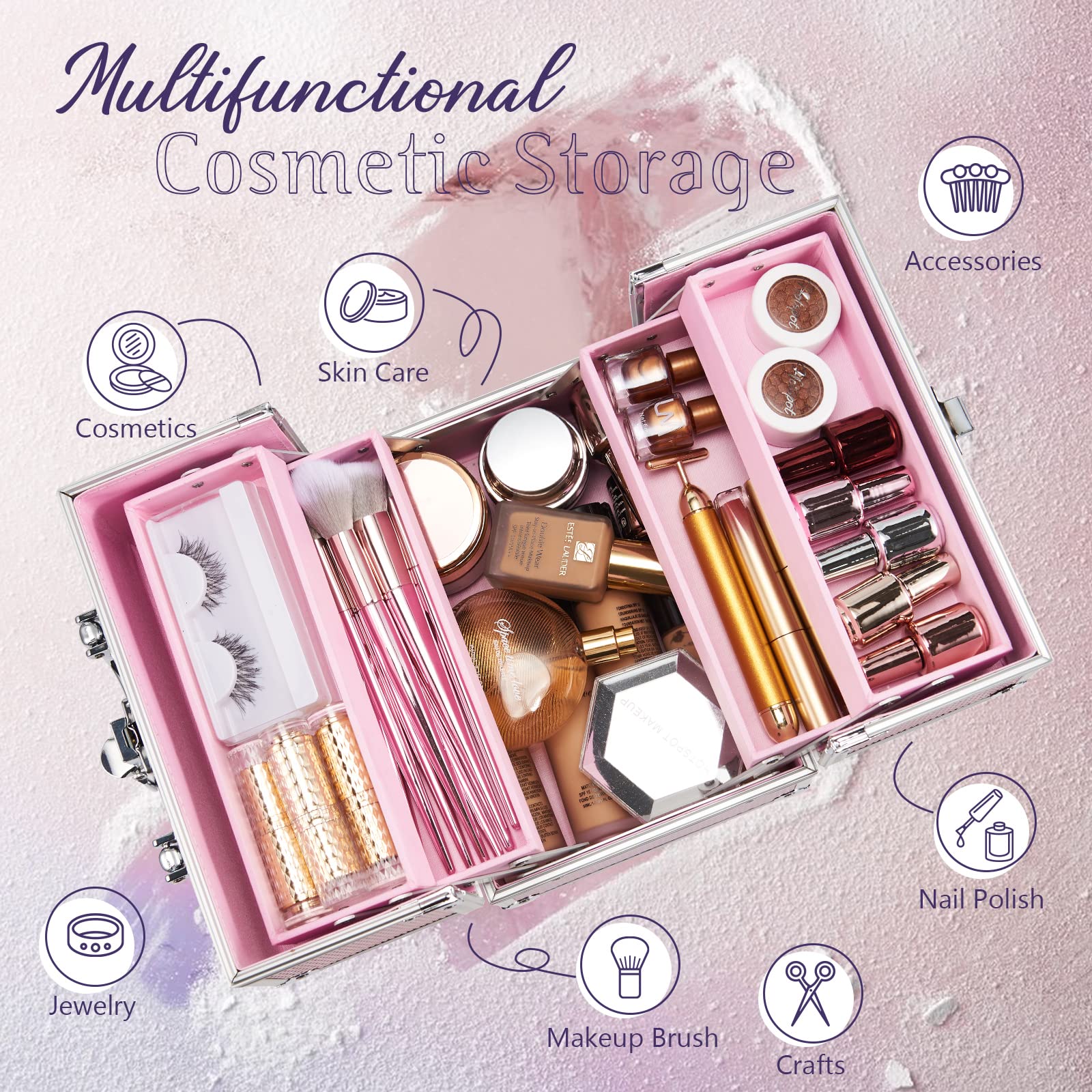 Plateau extensible à quatre niveaux FRENESSA, rangement efficace pour maquillage lors des déplacements.