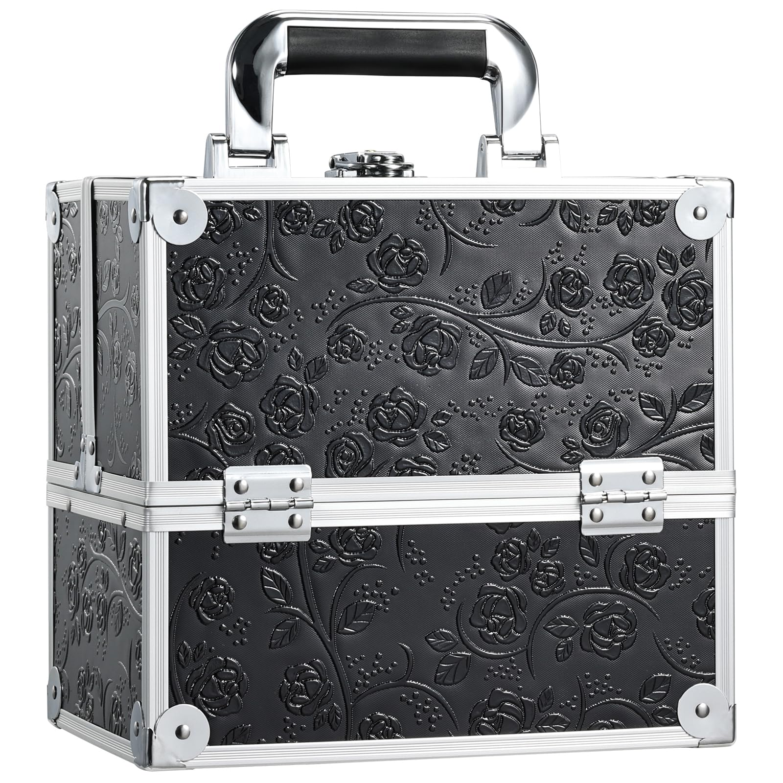 FreNessa mallette maquillage noire fleuri prête au voyage et transportable.